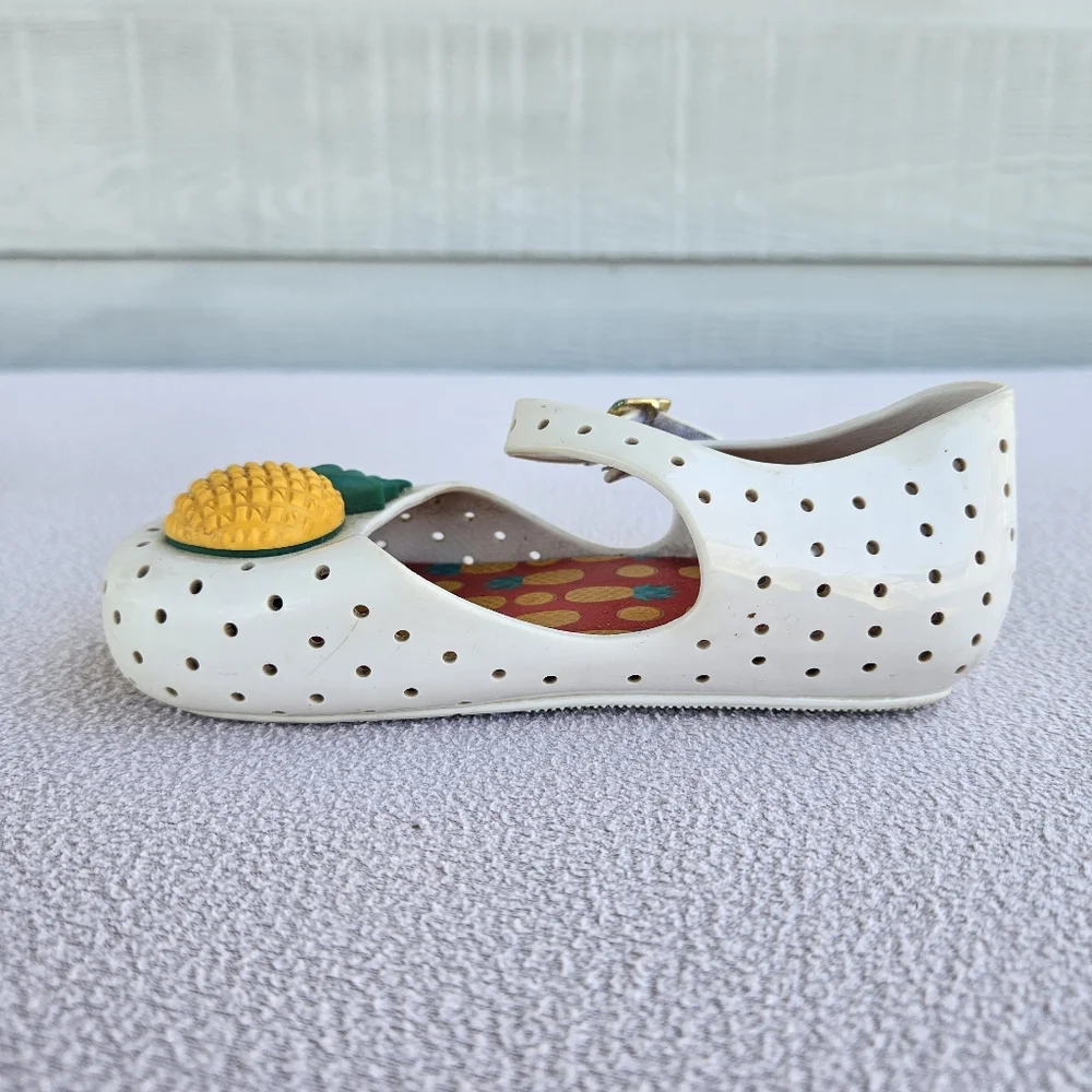 Mini Melissa Pop Pineapple Fruit Sandal White Yellow SZ 9 Hook & Loop Mary Jane